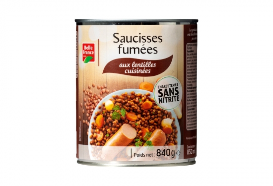 4/4 Saucisses fumées aux lentilles cuisinées