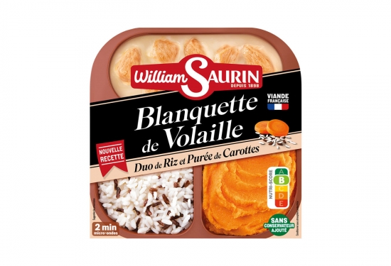 Blanquette de volaille, duo de riz et purée de carottes