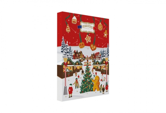 Calendrier de l'avent Bonhomme caramel beurre salé - bonhomme speculos - Saint-Nicolas en pain d'épices glacé - Père Noël en pain d'épices glacé - Mini Père Noël chocolat lait - Mini Père Noël chocolat lait crispy - Mini mannele chocolat blanc