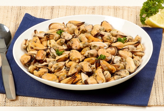 Moules décoquillées, cuites