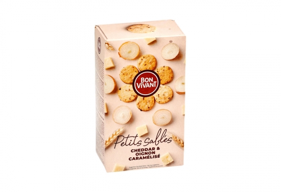 Petits sablés cheddar & oignon caramélisé