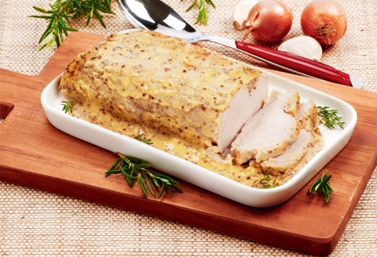 Rôti de filet de porc cuisiné aux 2 moutardes