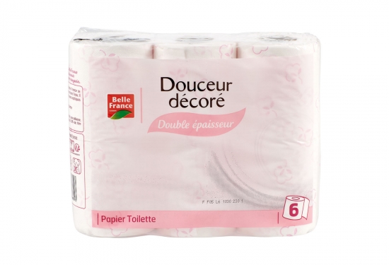 6 rouleaux de papier toilette blanc Douceur décoré