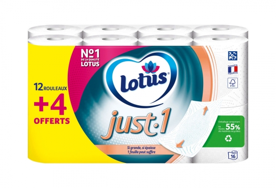 12 rouleaux de papier toilette Just One + 4 rouleaux OFFERTS