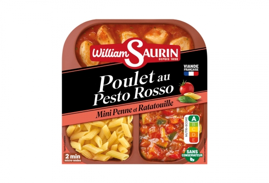 Poulet au pesto rosso,mini penne et ratatouille