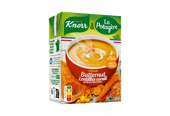 Velouté de butternut, lentilles corail et pointe de crème fraîche