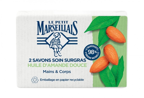 Le Petit Marseillais savon soin surgras à l'huile d'amande douce 2 x 100g