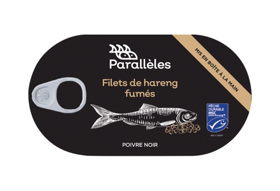 Filets de hareng fumés, poivre noir et huile de tournesol