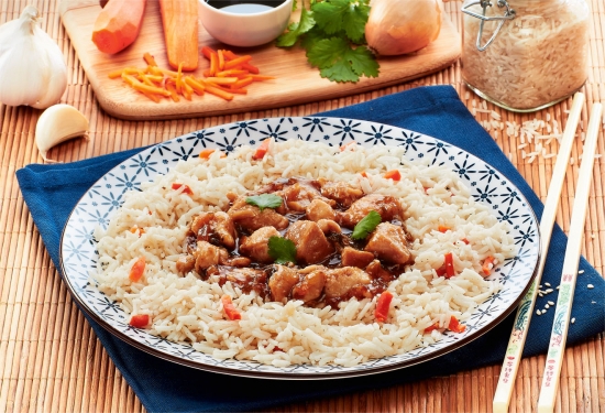 Filet de poulet sauce teriyaki et riz basmati