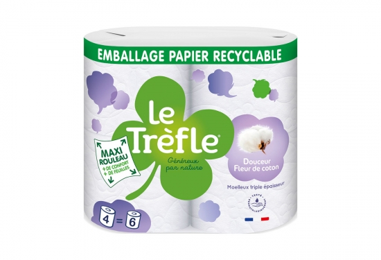 4 maxi rouleaux de papier toilette blanc Douceur fleur de coton