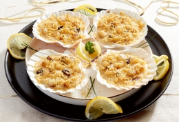 6 Coquilles aux noix de St-Jacques cuisinées sauce Cognac fine Champagne