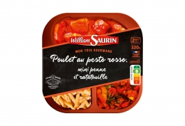 Poulet au pesto rosso,mini penne et ratatouille