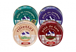 Lot de 4 boîtes 1/10 de pâté campagne, foie, jambon, rillettes